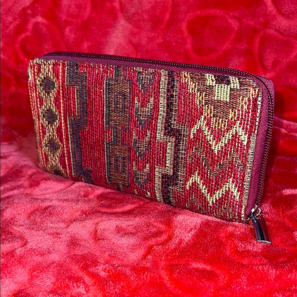 Textured Red Tribal Zip-Around Wallet